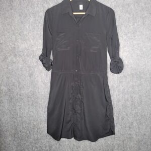 Old Navy Women Shirt Dress Size M Black Long Sleeve Button Front Drawstring